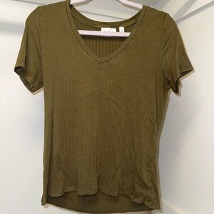 Cyrus Olive Short Sleeve V-Neck Top